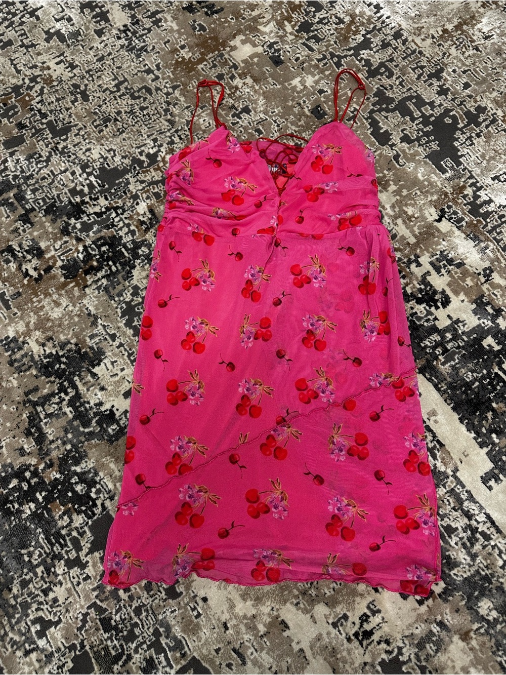 Urban Outfitters Hot Pink Cherry-Print Mini Dress MD